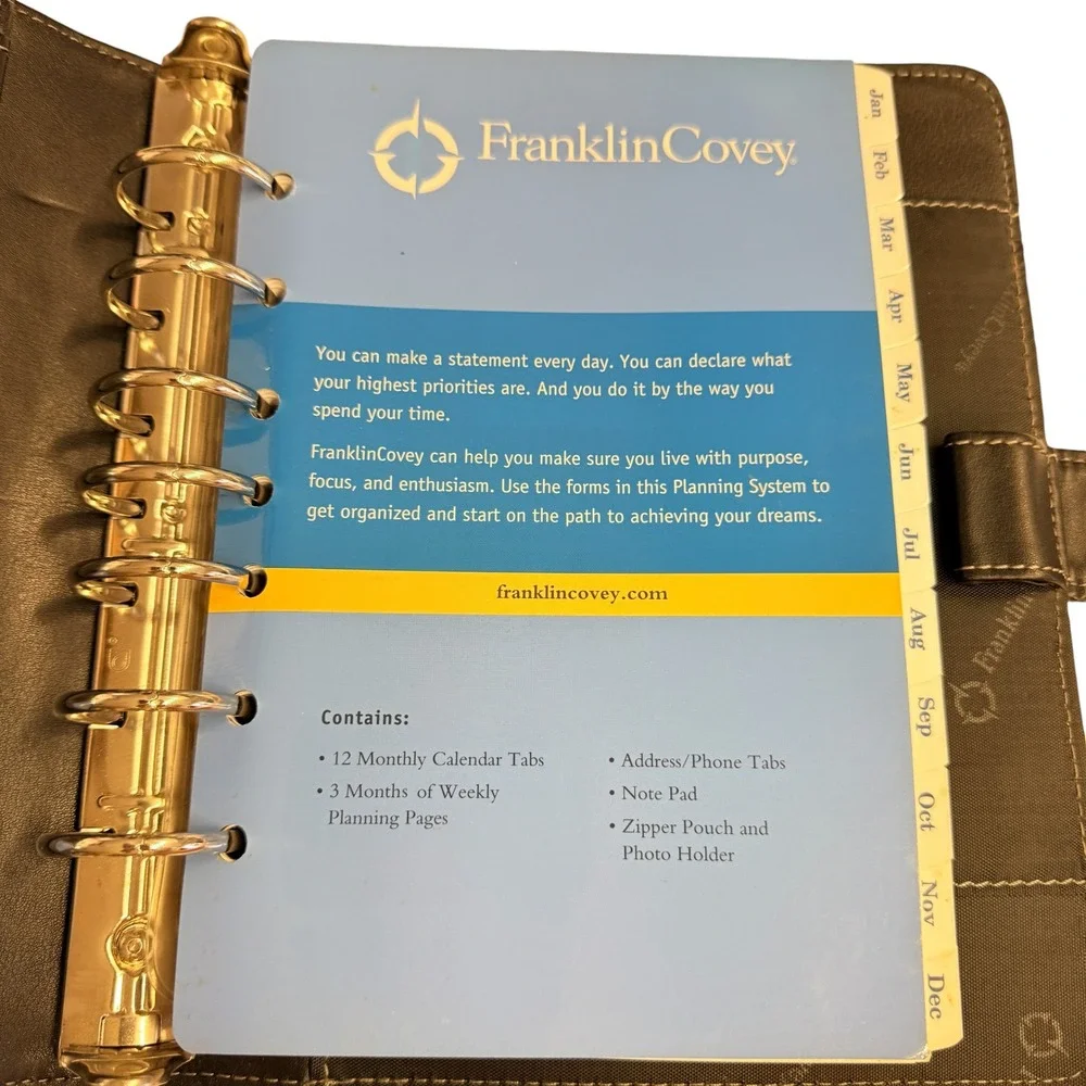 Franklin Covey Faux Leather Planner Organizer Tabs and‎ Pockets Black
